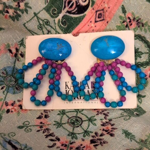 Vintage Karla Jordan Turquoise blue Howling beaded boho earrings NWT‎ - Picture 2 of 7